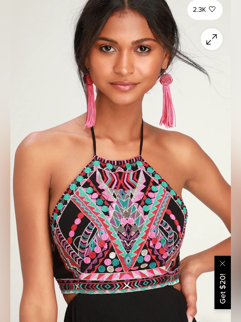Lulu's Black Maxi Dress with Multicolor Embroidered Bodice
